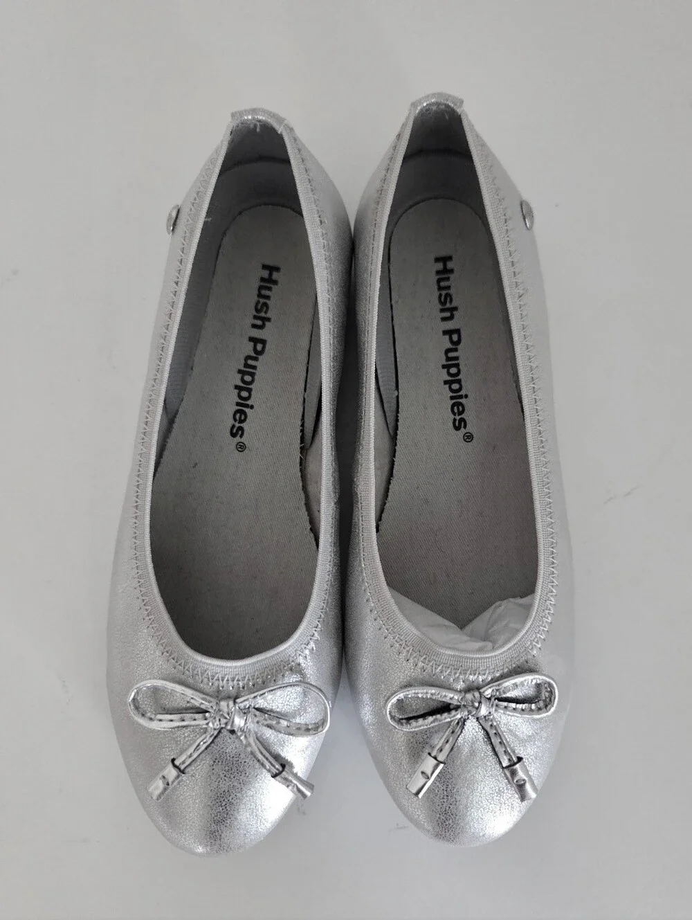 Hush Puppies Silver Ballet Flats with Bow 13.5W